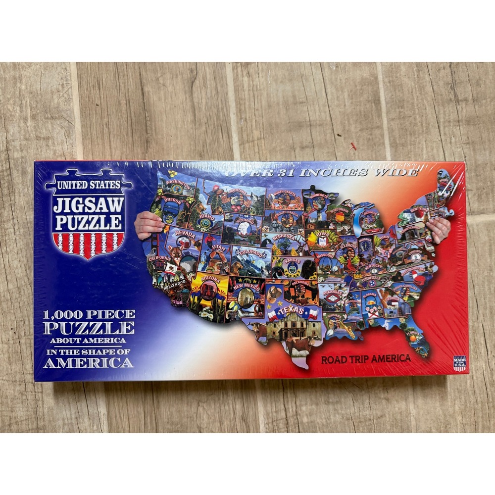 Road Trip America Jigsaw Puzzle United States Shaped 1000 Piece Made in USA New